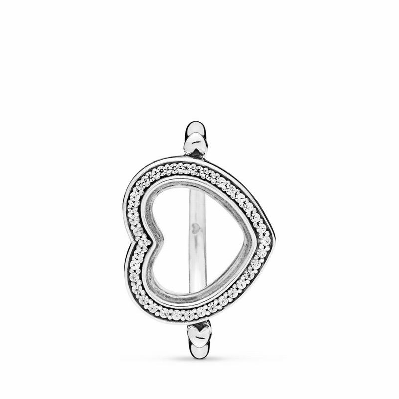 Sparkling Pandora Floating Heart Locket Statement Ring Ireland - Sterling Silver/Glass/Cubic Zirconi